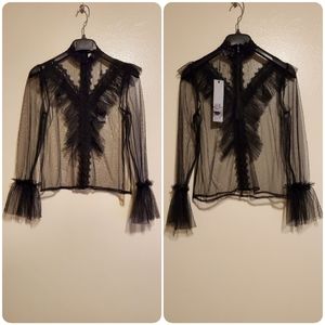 NWT LIFE sheer lace long sleeve blouse